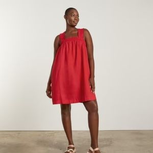 Everlane smocked linen dress with pockets red size small